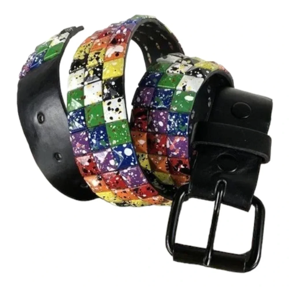 Vintage splatter paint square tile belt size womens‎ small